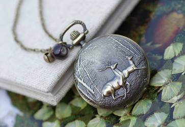 Vintage Deer Pocket Watch Necklace