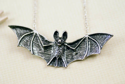 Silver tone Bat Necklace