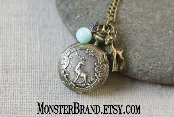 Tiny Deer Pocket Watch Necklace