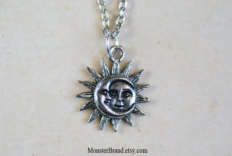 Tiny Celestial Sun And Moon Necklace By Monsterbrandcrafts On Deviantart