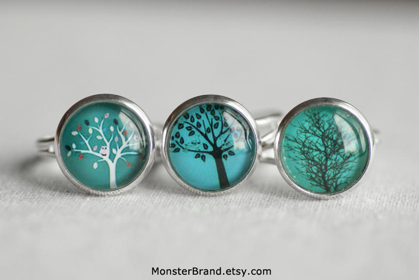 Turquoise Trees Ring Collection by MonsterBrandCrafts