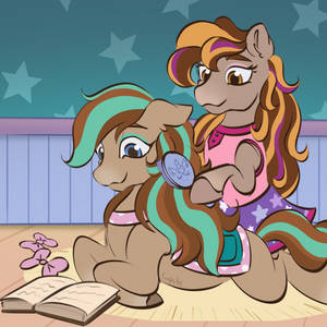Dreamer braiding Cocoa's Mane