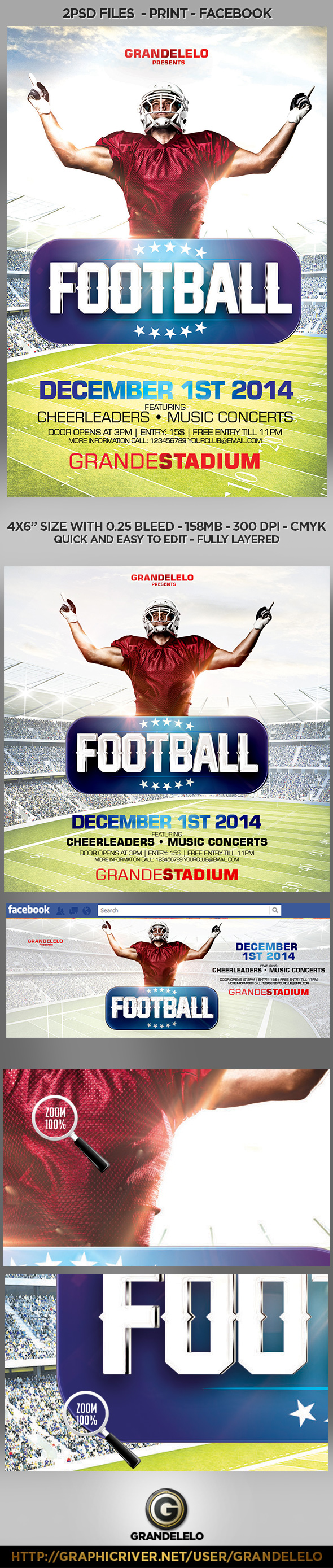 Football Flyer Template with Facebook and Insta