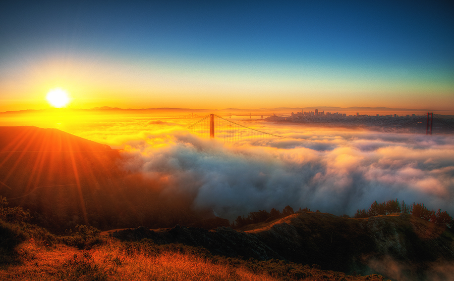 Sunrise over fog, San Francisco