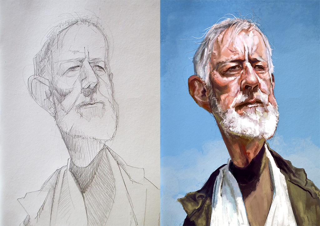 Obi -wan : Alec Guinnes caricature WIP