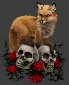 Fox With Skulls n Roses
