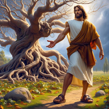 Jesus with the fig tree he cursed.