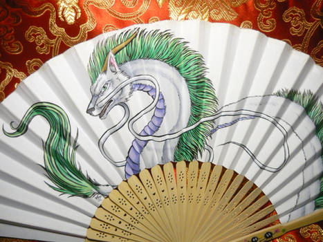 Haku the Dragon III - handpainted Paperfan