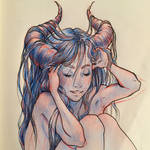 Girl with horns sketch by TaylorThiesArt