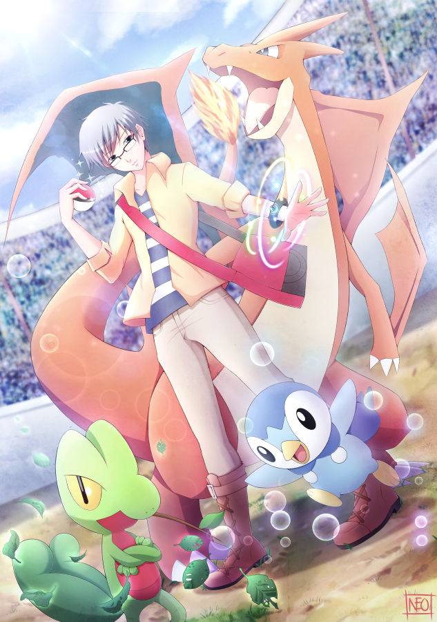 Trainer NEO, Treecko, Piplup, and Mega Charizard Y