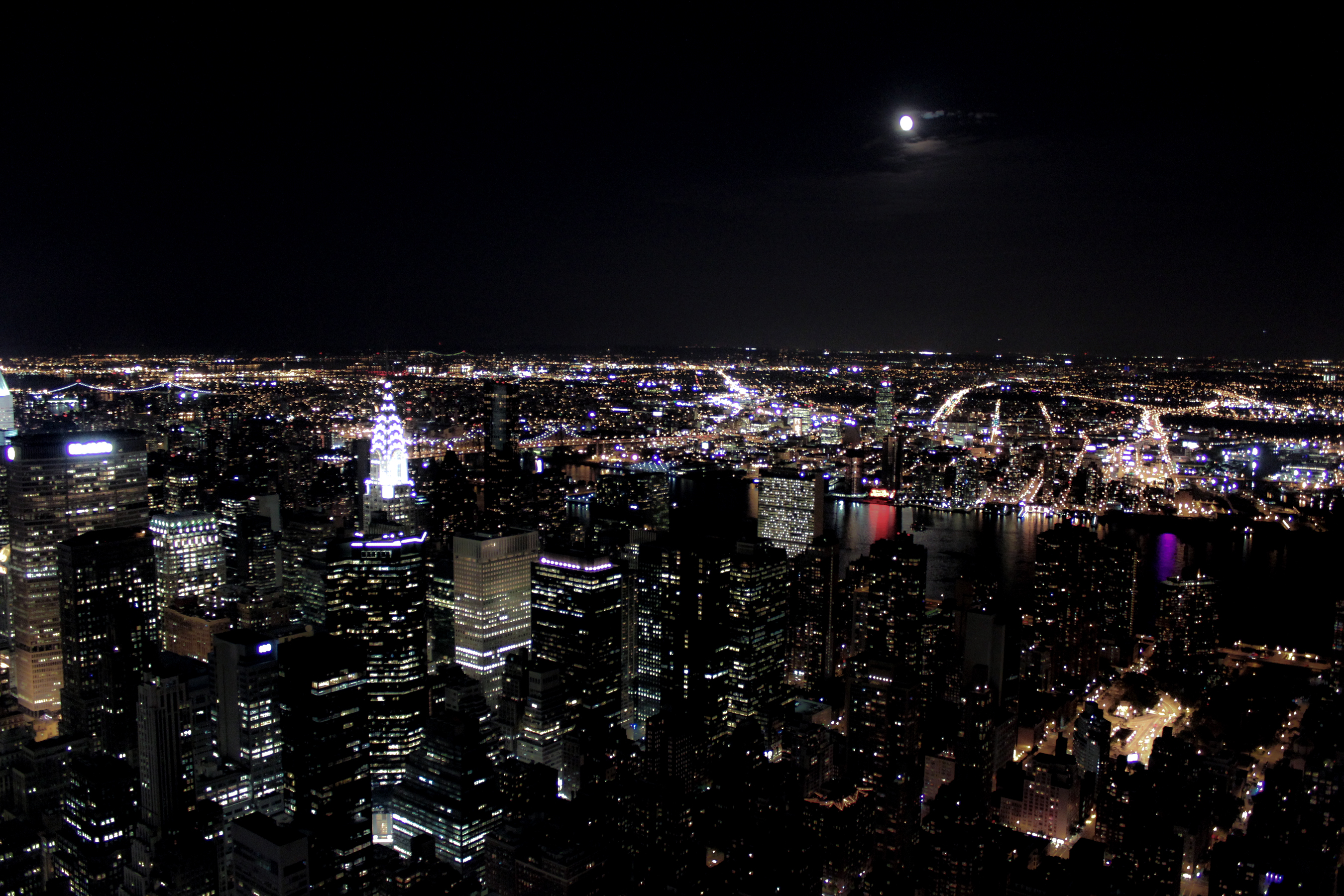 NYC at Night Moon Rising