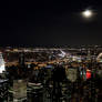 NYC at Night Moon Rising Over