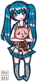 Hatsune Miku And Teddy Bear - Old Drawing - 2015.