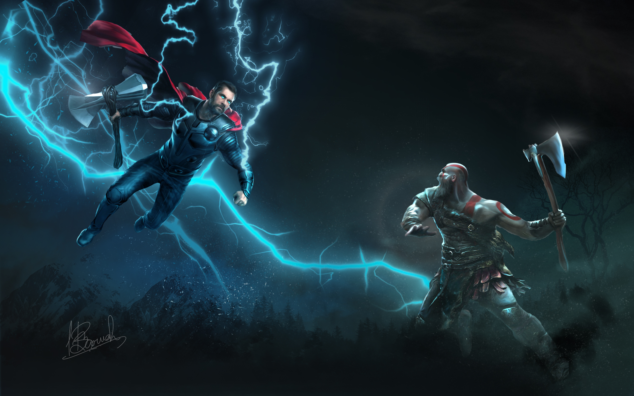 Kratos Vs Thor And Heimdall by DarkKomet on DeviantArt