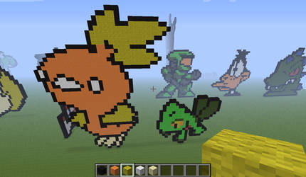 treecko and torchic - minecraft pixel art by Rest-In-Pixels