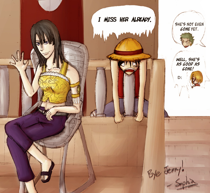 Robin + Luffy say bye to Jenny by Kanjii on DeviantArt