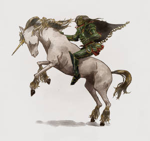 Green Knight Riding Unicorn Colour