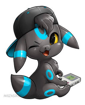 Chibi Umbreon Playing Gameboy