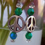 Teal beads and peace sign drop earrings