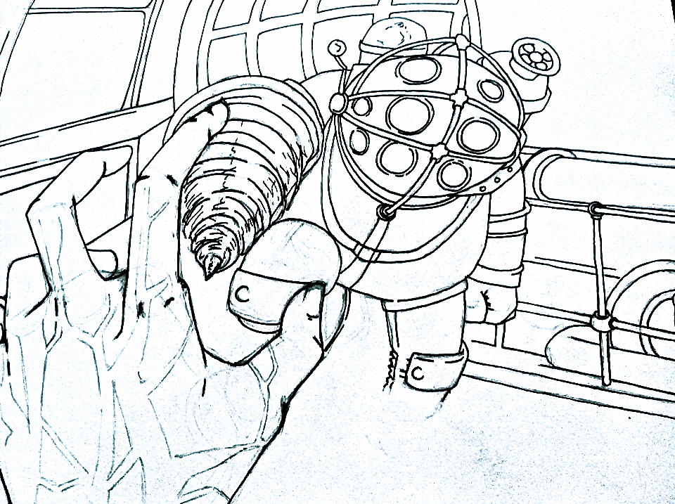 Bioshock Big Daddy Attacking Sketch