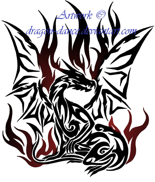 Tribal Flaming Dragon Tattoo Commission by DansuDragon on DeviantArt