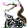 Tribal Wolf and Cherry Blossom