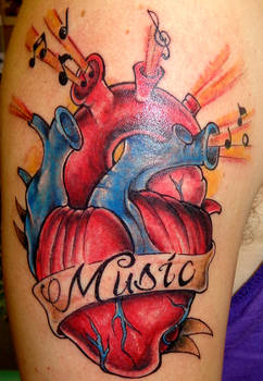 'Music' Anatomical Heart Tattoo