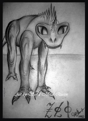 Exotic alien animal horse-lizard with big eyes