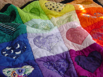 Rainbow Hearts Baby Quilt, closeup