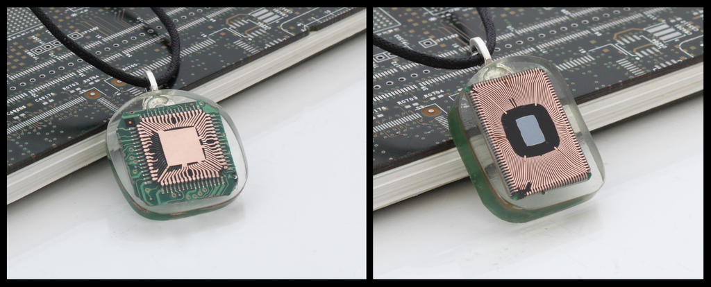 Exposed computer chip pendants