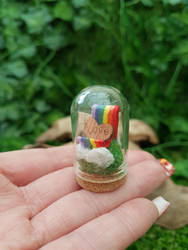 Rainbow love heart love token glass dome miniature