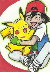 Ash and Pikachu (Prismacolor Pencil)