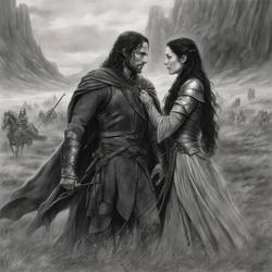 Aragorn and Arwen Meeting on the Battlefield 