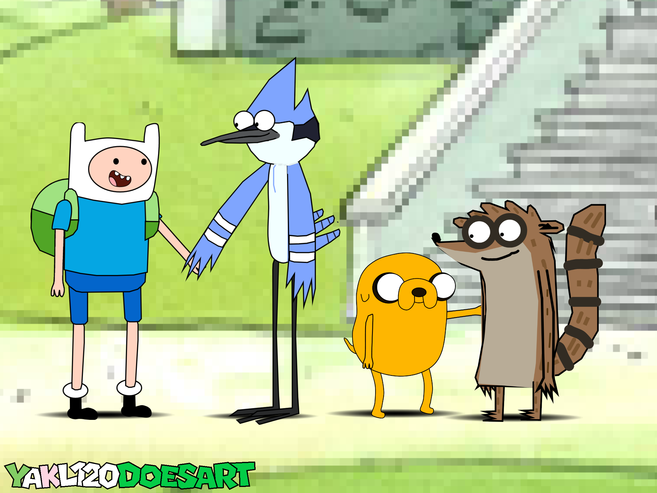 Finn and Jake meet Mordecai and Rigby by YAKL120DoesArt on DeviantArt