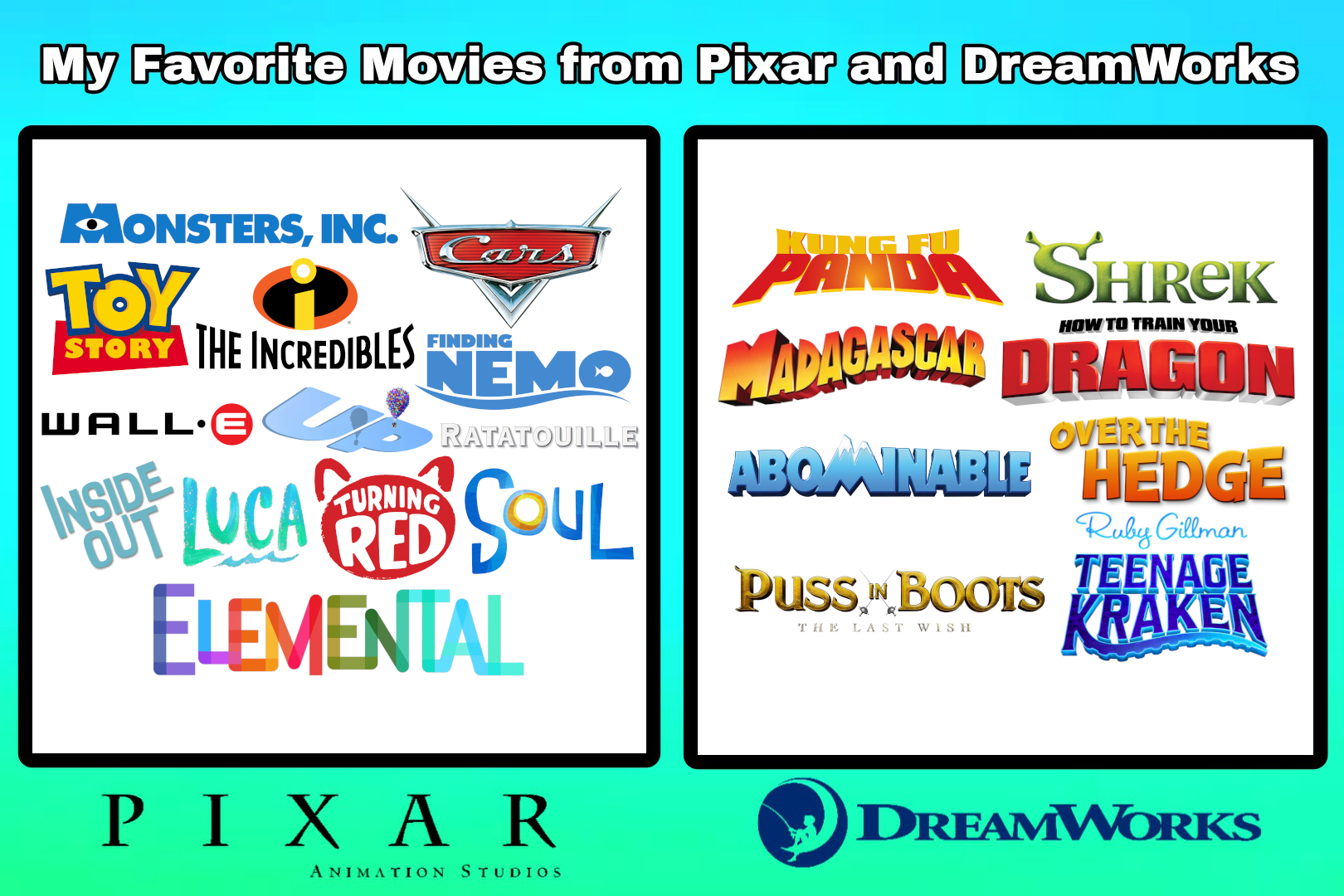 My favorite movies from Pixar and DreamWorks (v1) by YAKL120DoesArt on ...