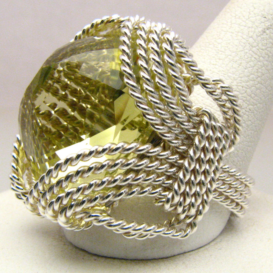 Mystical Wire Wrap Lemon Citrine Silver Ring
