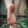Barefoot in garden