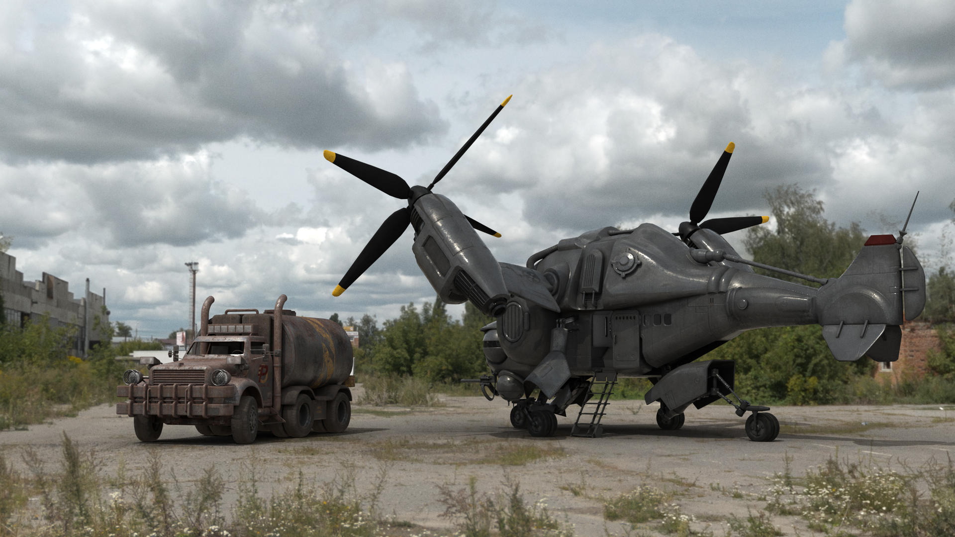 Vertibird and an old fuel truck by 462Strider on DeviantArt