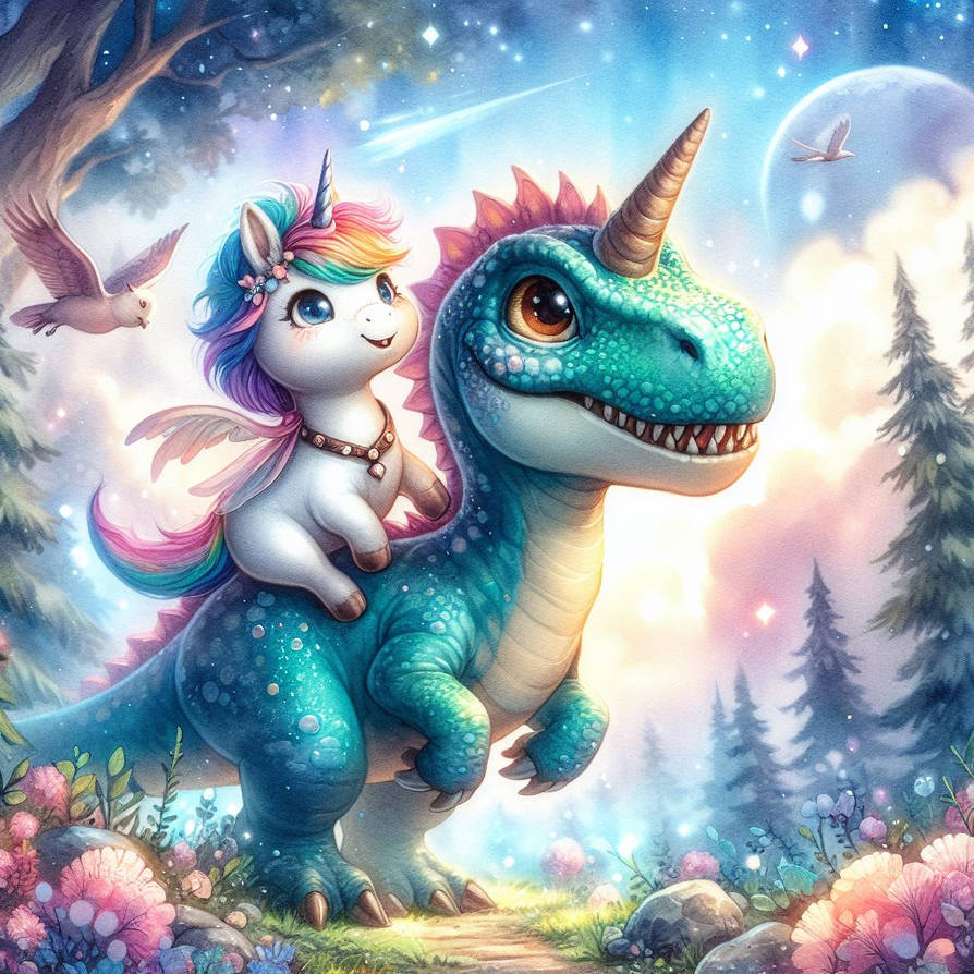 Unicorn Riding a Dinosaur by RaeSeddon2 on DeviantArt