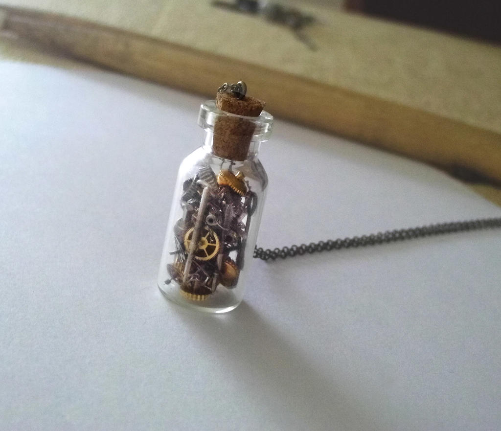 Time Bottle. Steampunk Watch Parts Necklace.