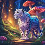 Snow leopard in an enchanted mushroom forest