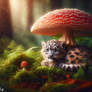 Snow leopard under a mushroom