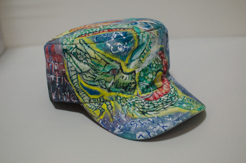 Custom Painted Koi, Dragon, City, Painter's Hat.