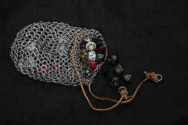Chainmail Dice Bag w/ Tan Leather Tie by tBLAIRs