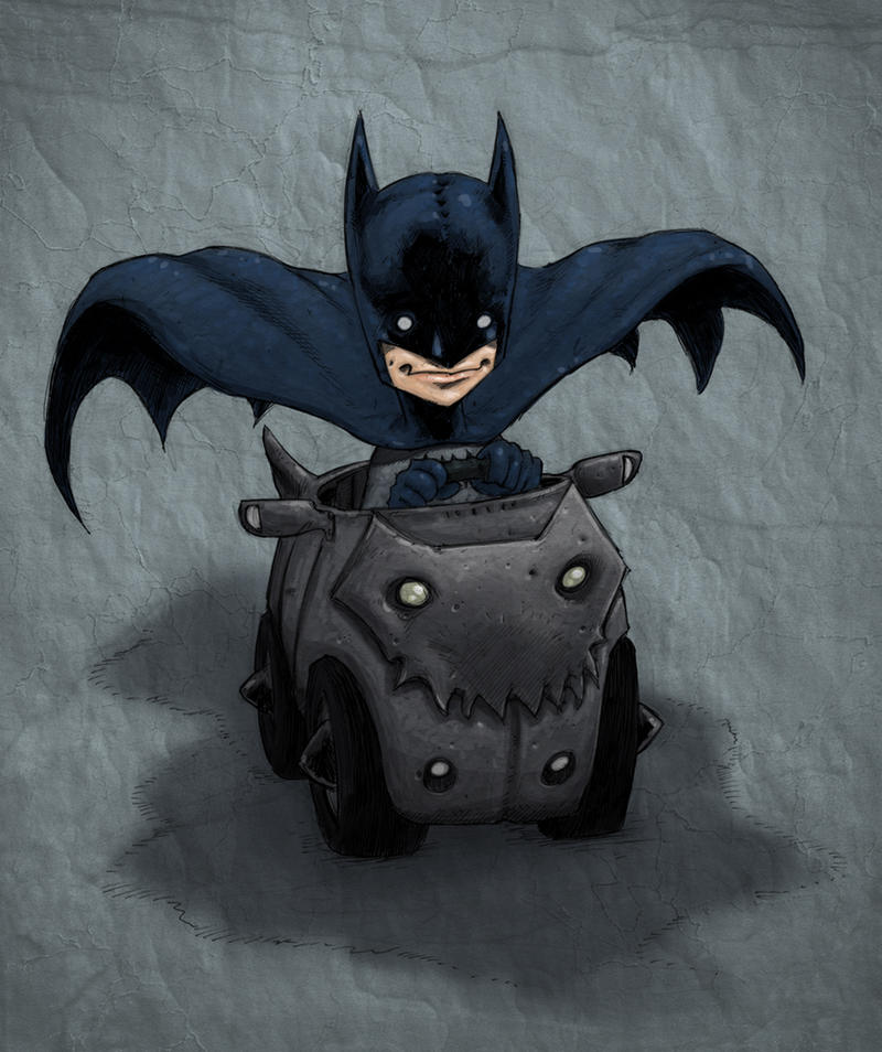 Little Batman riding along 2