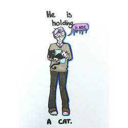 he is holding a cat