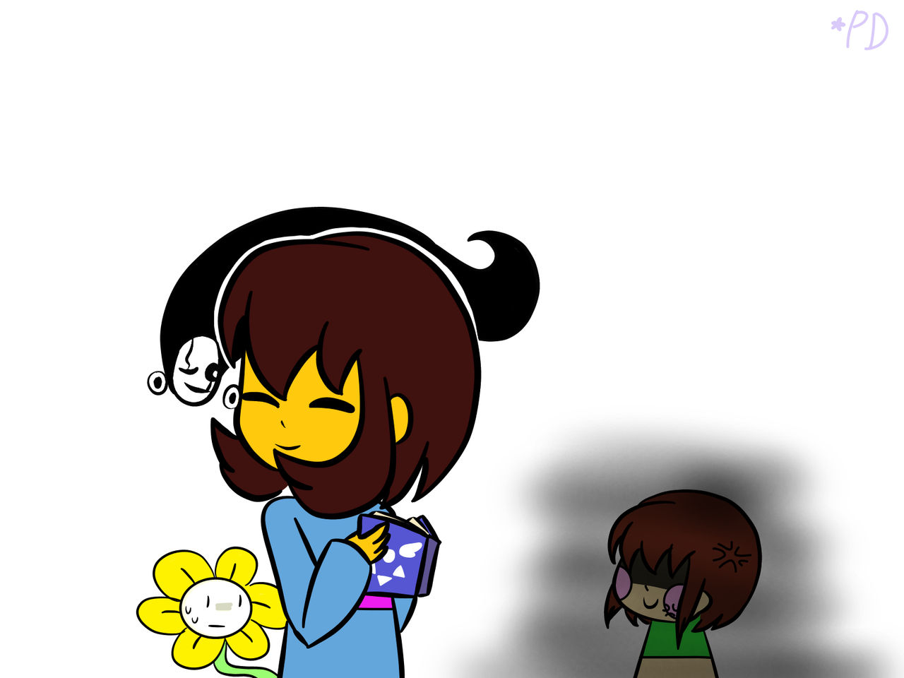 Frisk, mini Gaster, Flowey and Chara by PequenaDesenhista on DeviantArt