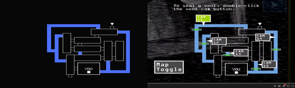 FNAF 3 map compared to gameplay footage by GLaDOSDude on DeviantArt