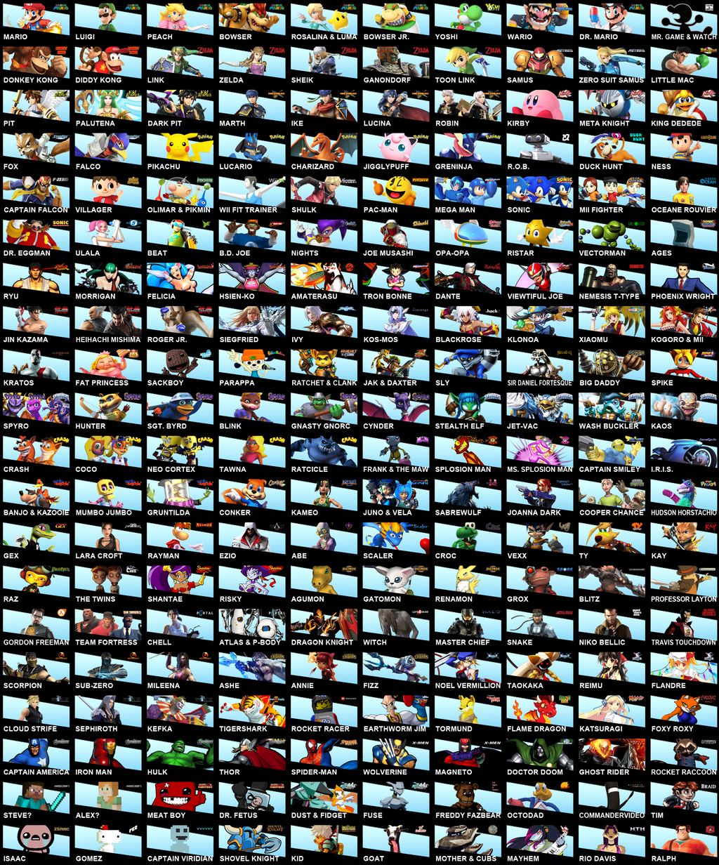 My SSB Roster Version 4.0 (200 Characters!) by Proceleon on DeviantArt