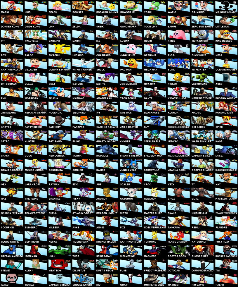 My SSB Roster Version 4.0 (200 Characters!) by Proceleon on DeviantArt